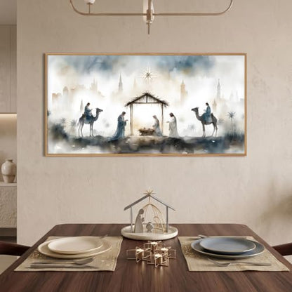 DRACIT Catholic Jesus Nativity Scene Framed Canvas Wall Art Set-20"x40" - color: Jesus Nativity Wall Art, size: 40"L x 20"W