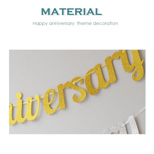 Happy Anniversary Banner, Red Heart Banner - Anniversary Decorations, Red and Gold