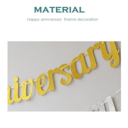 Happy Anniversary Banner, Red Heart Banner - Anniversary Decorations, Red and Gold