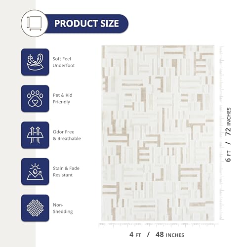 Abani Beige Area Rug - 4' x 6' - Living Room & Bedroom - Geometric Maze Design - Indoor Use - Easy to Clean, Stain Resistant, Non-Shedding - Neutral Collection. - size: 4' x 6' (Rectangular)