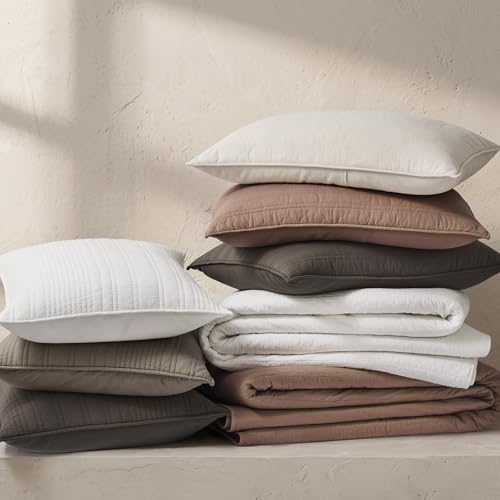 EVERGRACEHOME 100% Cotton Modern Lines Quilt Set Queen Size, Rose Dust - color: Rose Dust, size: Full/Queen (92" X 92")