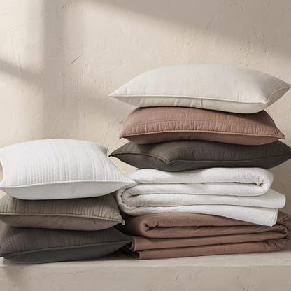 EVERGRACEHOME 100% Cotton Modern Lines Quilt Set Queen Size, Rose Dust - color: Rose Dust, size: Full/Queen (92" X 92")