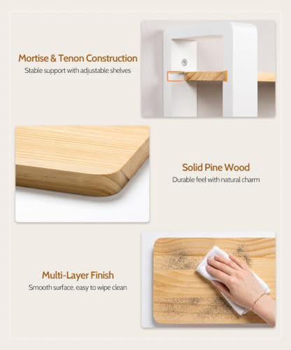 SUMGAR Floating Shelves for Wall White Wood, 2 Tier Adjustable Shelf Unit - color: White&wooden, size: 2 Tier 16in
