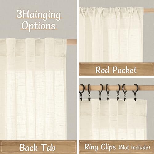 LAMIT Beige Sheer Linen Cafe Curtains 30 Inch Length 2 Panels for Windows - color: Beige, size: 34"W x 30"L (Pack of 2)