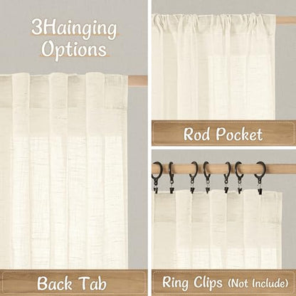 LAMIT Beige Sheer Linen Cafe Curtains 30 Inch Length 2 Panels for Windows - color: Beige, size: 34"W x 30"L (Pack of 2)