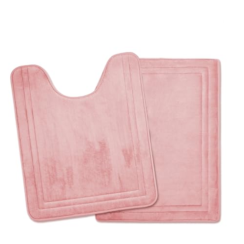 Light Pink Bathroom Rugs Memory Foam Bath Toilet Contour Mat Set 2 Piece - color: Pink, size: 17 in x 24 in and 20 in x 24 in