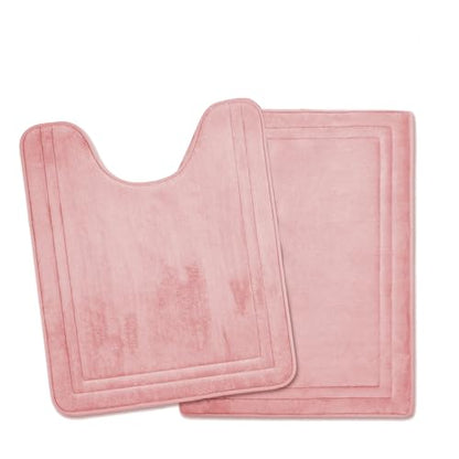 Light Pink Bathroom Rugs Memory Foam Bath Toilet Contour Mat Set 2 Piece - color: Pink, size: 17 in x 24 in and 20 in x 24 in