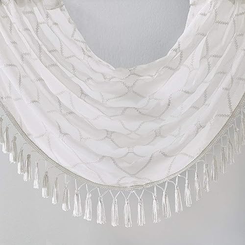 Madison Park Diamond Embroidered Sheer Ascot Valance, 38x46 White - color: White, size: 38"W x 46"L (Pack of 1)