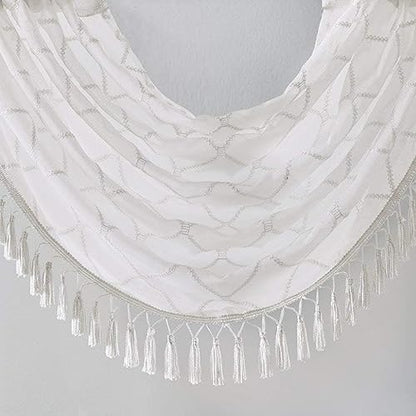 Madison Park Diamond Embroidered Sheer Ascot Valance, 38x46 White - color: White, size: 38"W x 46"L (Pack of 1)