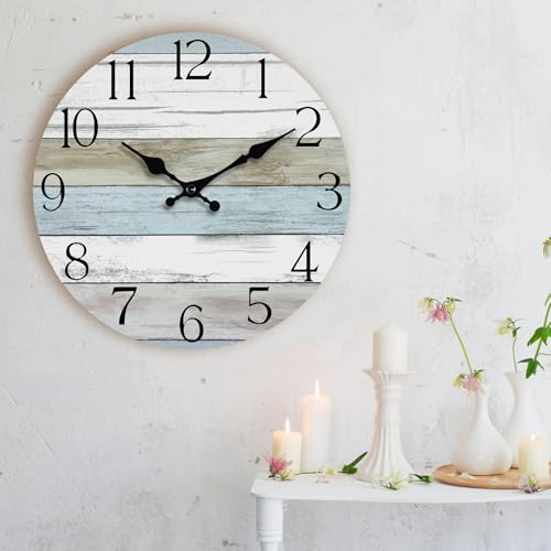 16 Inch Wall Clock, Silent Battery Operated Analog Clock, Blue - color: A-blue White Brown, size: 16"