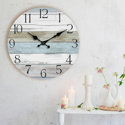16 Inch Wall Clock, Silent Battery Operated Analog Clock, Blue - color: A-blue White Brown, size: 16"