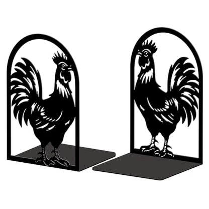 Peacoblue 5.3"x4.3"x7.9" Metal Bookends, Heavy Duty Book Ends for Shelves - style: Rooster