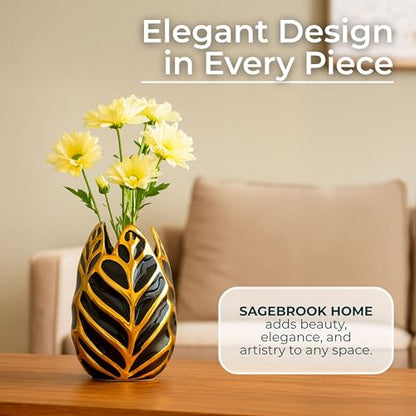 Contemporary Ceramic Flower Pot Vase for Bathroom, 8", Black & Gold