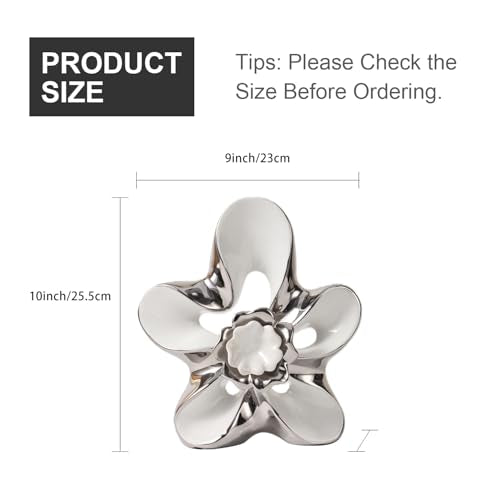 Ceramic Statue Home Decor Aesthetic Abstract Flower Sculpture - color: White and Silver