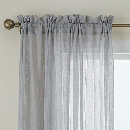 Demetex Lace Sheer Curtains Grey Stripe Small Window Curtain Panels Semi Sheer for Bedroom Curtain, Set of 2, 54 x 45 Inch, Light Gray - color: Striped Grey, size: 54"W x 45"L (Pack of 2)