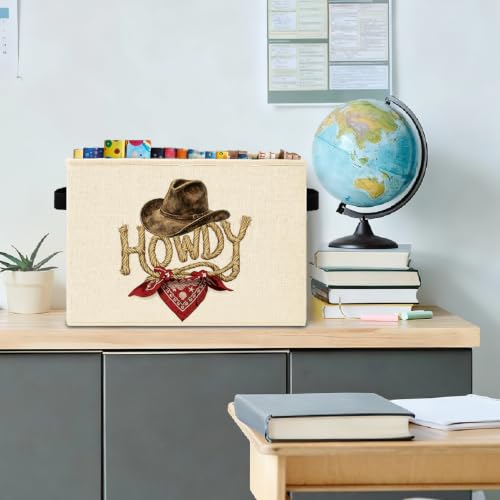 Howdy Cowboy Western Storage Bins Box with Handles, Retro Country Cowboy Southwestern Collapsible Basket Hamper Clothes Toys Organizer for Bedroom Bathroom Home - color: Howdy Cowboy