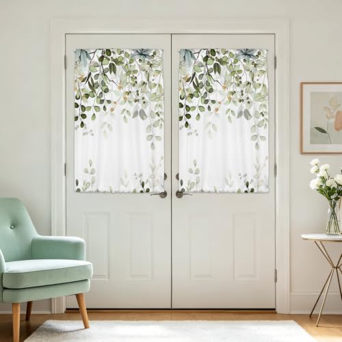 Sage Green Eucalyptus Leaves French Door Curtain 1 Panel, Privacy 26x40 in - color: Eucalyptus Leaves-green, size: 26"W x 40"L (Pack of 1)