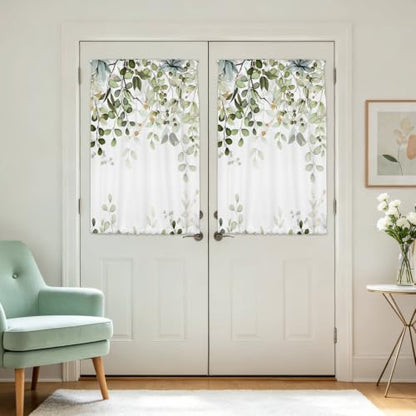 Sage Green Eucalyptus Leaves French Door Curtain 1 Panel, Privacy 26x40 in - color: Eucalyptus Leaves-green, size: 26"W x 40"L (Pack of 1)