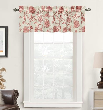 DriftAway Freda Jacobean Floral Linen Blend Blackout Thermal Insulated Energy Saving Privacy Window Linen Curtain Valance Rod Pocket 2 Layers Single 52 Inch by 14 Inch Plus 2 Inch Header Red Beige - color: Red, size: 52"W x 14"L (Pack of 1)