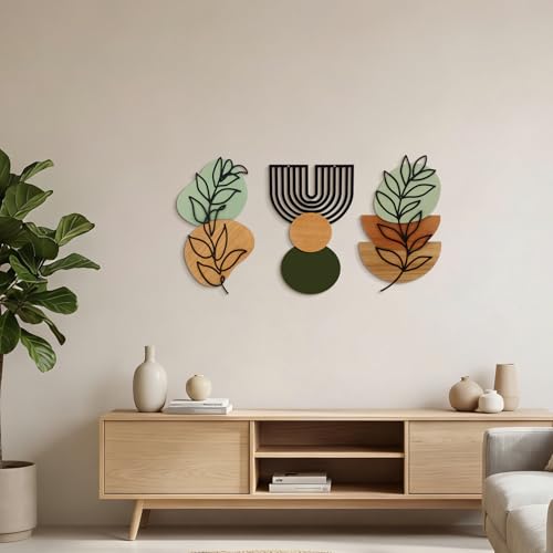 Wenqik Set of 3 Boho Wall Art Decor 3D Wood & Metal - style: Sage Green Style