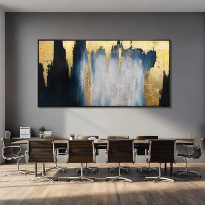 Large Framed Blue Gold Abstract Canvas Wall Art for Living Room 29x58 Inch - color: Blue and Gold, size: 58"L x 29"W