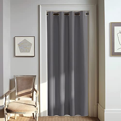 NICETOWN Blackout Doorway Curtain 80 inch Length - Grommet Room Darkening Thermal Insulated Soundproof Window Treatments for Bedroom/Closet (1 Panel, 46 x 80 Inch, Grey) - color: Grey, size: 46"W x 80"L (Pack of 1)