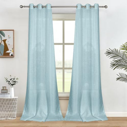 Melodieux Blue Semi Sheer Curtains 96 Inches Long for Small Windows Living Room Bedroom Linen Look Rustic Grommet Voile Drapes, 42 x 96 Inch (2 Panels) - color: Blue, size: 42"W x 96"L (Pack of 2)
