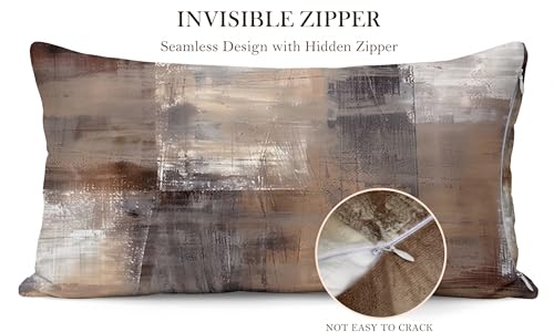 Set of 4 Abstract Throw Pillow Covers 12x20 Brown Tan Gray - color: Brown Tan, size: 20" x 12" (Pack of 4)