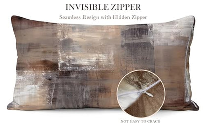Set of 4 Abstract Throw Pillow Covers 12x20 Brown Tan Gray - color: Brown Tan, size: 20" x 12" (Pack of 4)