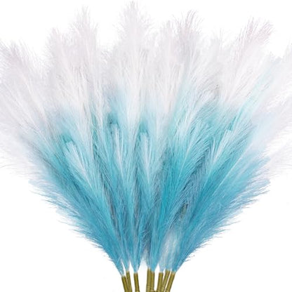 8 Pcs 35.4" Blue Gradient Faux Pampas Grass, Tall Pampas Grass Vase Filler - color: Blue, size: 35.4inch-8Pcs