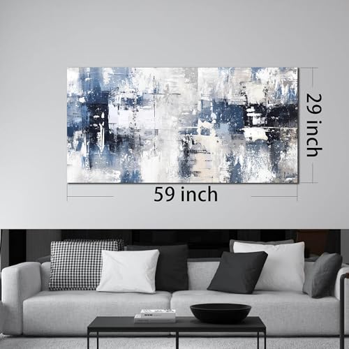 Prepeyssee White and Blue Abstract Canvas Wall Art for Living Room Bedroom Home Office Large Modern Grey Abstract Canvas Prints Picture Ready to Hang Size 29x59 - color: white, size: 29"L x 59"W