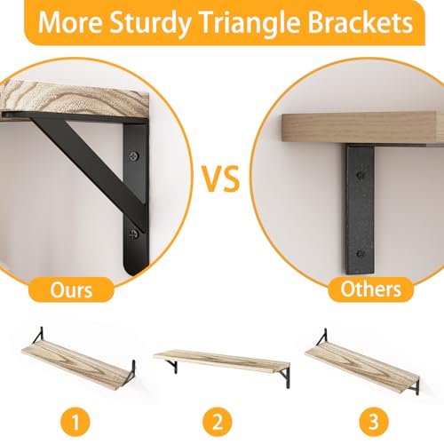 YGEOMER 23.6 in Floating Shelves for Wall, Light Carbonized Brown, Set of 4 - color: Light Carbonized Brown, size: 23.6 inches