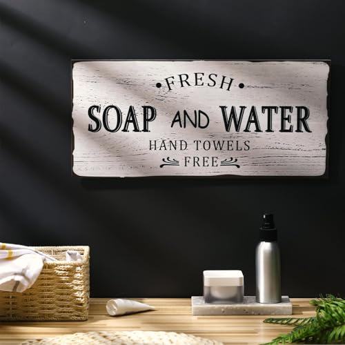 Jetec Farmhouse Bathroom Decor Fresh Soap and Water Sign, Classic - style: Classic