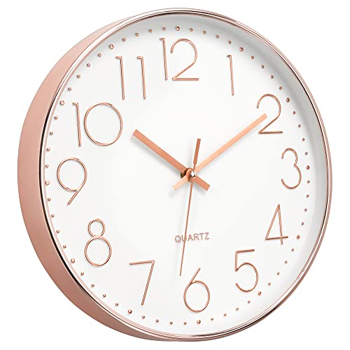 Foxtop 30.5cm(12인치) 모던 벽시계 무소음 배터리 작동 로즈 골드 시계 - color: 로즈 골드., size: 12인치