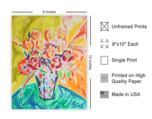 Monem Art Colorful Bouquet Print - Fauvist Floral Still Life Poster - Wall Decor for Living Room, Bedroom or Dining Room - 8x10 Unframed Wall Art by Tamara Jare - color: Style-05, size: 8"L x 10"W