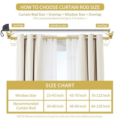 3/4" Diameter Farmhouse Double Window Treatment Curtain Rod, Bird Finials (28"-48", Gold) - color: Gold, size: 28"-48"