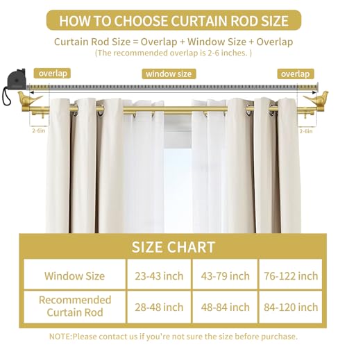 3/4" Diameter Farmhouse Double Window Treatment Curtain Rod, Bird Finials (84"-120", Gold) - color: Gold, size: 84"-120"