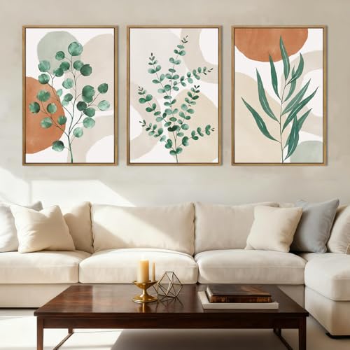 Anyzal Framed Boho Botanical Wall Art Large 16x24 Inch Abstract Green Plant Canvas Wall Decor Bohemian Modern pictures Painting for Living room Bedroom Dining room Set of 3 - color: Boho botanical, size: 24"L x 16"W