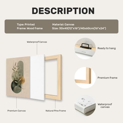 CUQQI Neutral Abstract Wall Art Set, Green Gold Canvas Prints 12x16In - color: Fern lines, size: 16" H x 12" W x 3Pcs