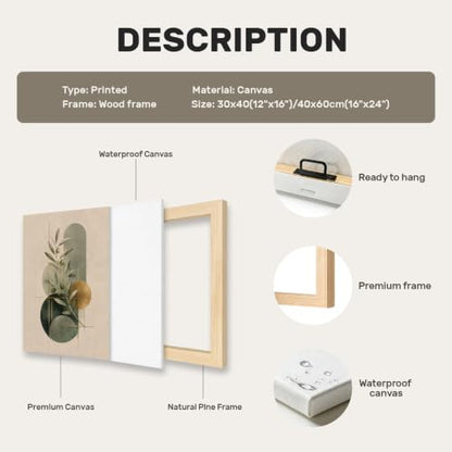 CUQQI Neutral Abstract Wall Art Set, Green Gold Canvas Prints 16x24In - color: Fern lines, size: 24" H x 16" W x 3Pcs