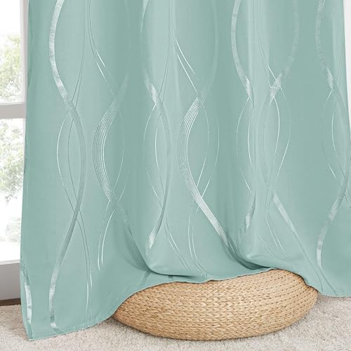 NICETOWN Aqua Blue Floral Blackout Curtain Panels 84 inches 2 Pieces - color: 1 - Aqua Blue, size: 52"W x 84"L (Pack of 2)
