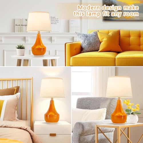 GyroVu 18" Table Lamp Set of 2, Ceramic Lamp Classic Beside Lamps Nightstand Lamp Modern Table Lamp for Living Room, Bedroom & Office Rocker Switch Orange-LED Bulbs Included - color: 18.63" Orange
