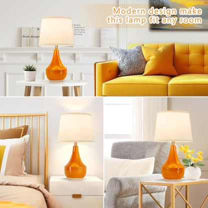 GyroVu 18" Table Lamp Set of 2, Ceramic Lamp Classic Beside Lamps Nightstand Lamp Modern Table Lamp for Living Room, Bedroom & Office Rocker Switch Orange-LED Bulbs Included - color: 18.63" Orange