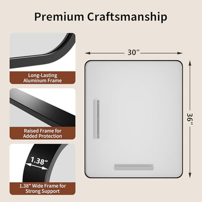 DeerValley Bathroom Mirror with Black Frame, Rounded Rectangle - color: Black, size: 36"L x 30"W