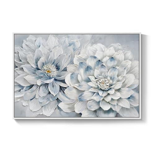 Framed Modern Blue and White Floral Wall Art for Bedroom, 24x36 Inch - color: Blue and White-B