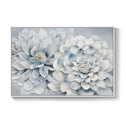 Framed Modern Blue and White Floral Wall Art for Bedroom, 24x36 Inch - color: Blue and White-B