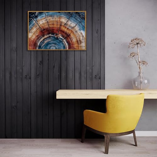 BingruiArt Faux Wood Tree Ring 01 Canvas Wall Art 16x24 Framed - color: Tree Ring - 01, size: 24"L x 16"W