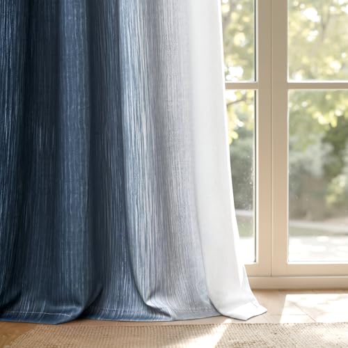 MIULEE Navy Blue and Greyish White Ombre Blackout Curtains 52Wx63L Set of 2 - color: Navy Blue and Greyish White, size: 52"W x 63"L (Pack of 2)