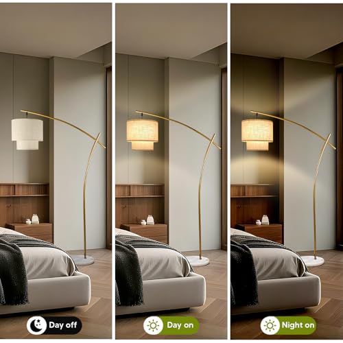 Lightdot Gold Arc Floor Lamp 70in Modern Standing Tall Lamps 3000K Dimmable - color: Fabric-Gold