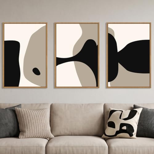 DRACIT Large Neutral Abstract Lines Framed Canvas Wall Art Set-16"x24"x3 - color: Modern Geometric Wall Art, size: 16"L x 24"W
